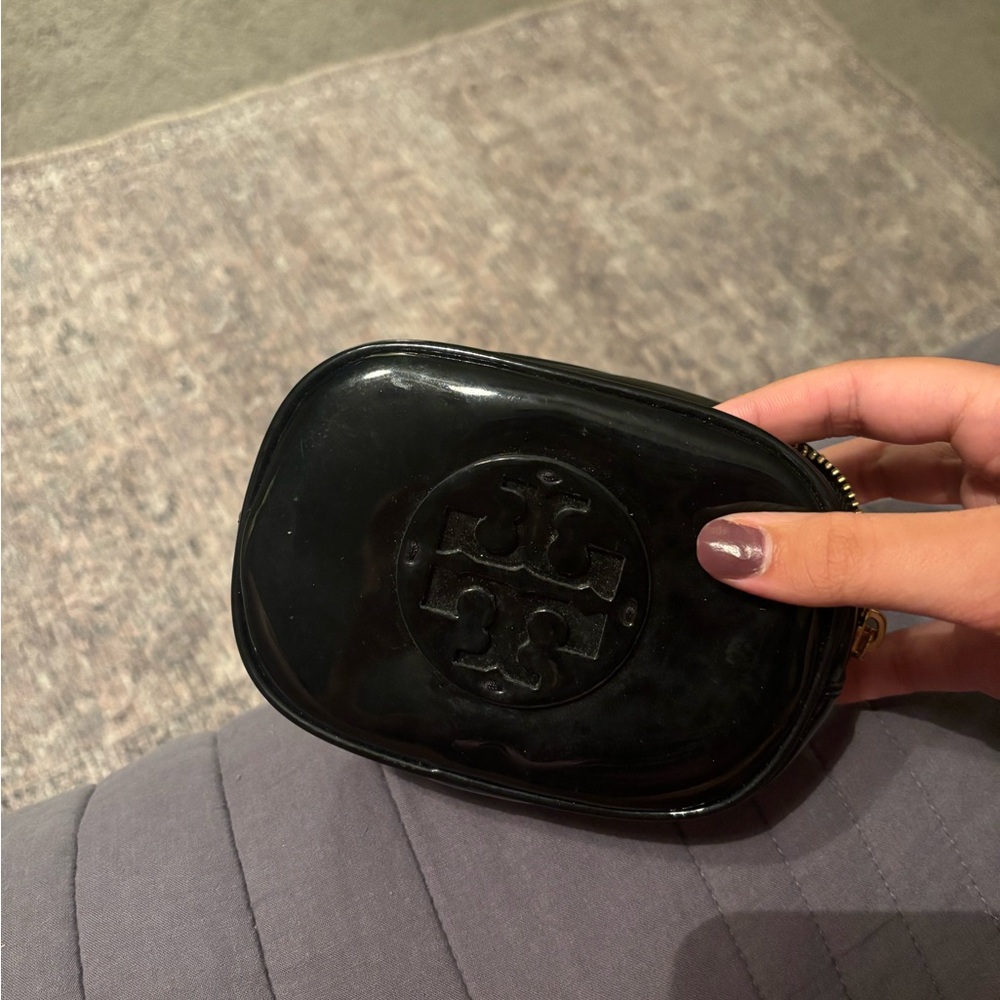 TORY BURCH Small Patent Faux Leather Black Bag Pouch Makeup Cosmetic Case